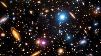 Wall Mural - Dark galaxy background with deep blues and purples and stars in the distance, galaxy, elliptical shapes, stars, cosmic expansion, space. Ecliptical. Illustration
