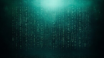 Wall Mural - enigmatic teal glyph wall abstract digital art