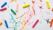 © MakeitEasy - Creative art session with crayons and paint splashes indoor studio visual art colorful environment top-down view artistic expression