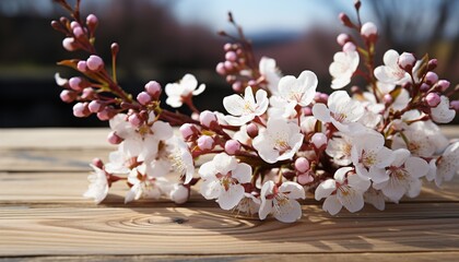 Canvas Print - pink magnolia flowers on wooden background