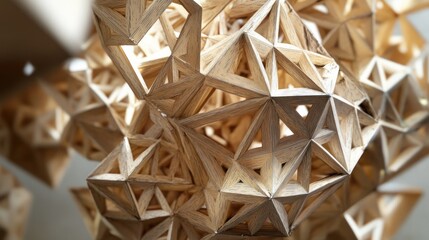 Aufkleber - Intricate geometric structure made of wooden components, showcasing design and creativity.