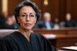 © Milos - A determined female judge presents a strong front in a courtroom, embodying the principles of justice and fairness, ready to engage in the legal proceedings before her.