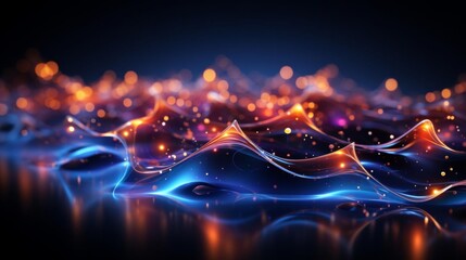 Wall Mural - A colorful, abstract image of a wave with a blue and orange background