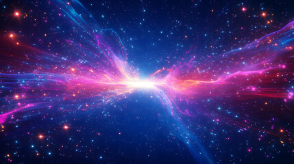 Wall Mural - abstract pink blue light trail creative cosmic background. explosion, hyper jump into another galaxy