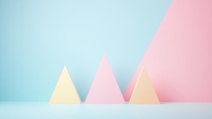 Poster - Abstract Geometric Composition with Pastel Triangles Against a Soft Blue and Pink Background