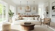 © arisa - coastal living room interior design with white sofa and natural