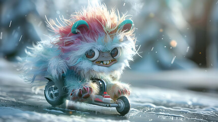  Fluffy Monster Go-Kart 3D Illustration