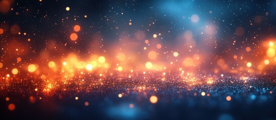 Abstract glittering bokeh background with orange and blue lights.