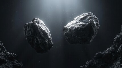 Wall Mural - detailed 3d rendering of realistic asteroids floating in deep space with dramatic lighting and textu