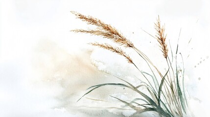 Wall Mural - Elegant Watercolor Grass - Botanical Wall Art, Nature Decor, Modern Minimalist Painting