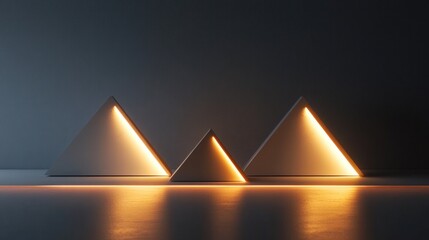 Aufkleber - Three illuminated pyramids create a modern, minimalist aesthetic in a dark setting.