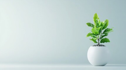 Sticker - Minimalist plant in white pot against light blue wall.