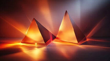 Aufkleber - Two illuminated pyramids casting warm light and reflections on a surface.