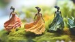© jambulart - Miniature figures, flowing gowns, mossy setting.