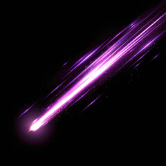 Wall Mural - shiny, purple, glowing shooting star trail on a black background