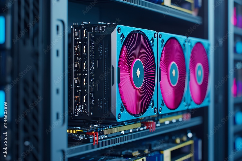 Six video cards rig. Cryptocurrency theme. GPU render farm. Mining ...