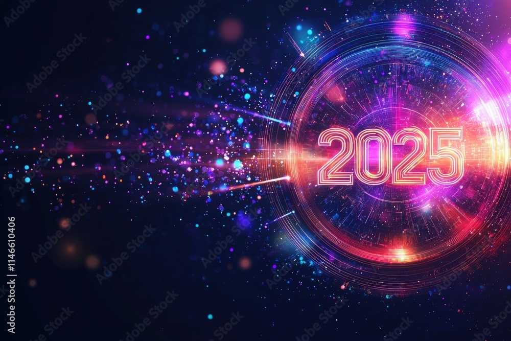 A vibrant display of colors and lights symbolizes the excitement and possibilities of the year 2025.
