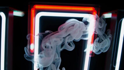 Poster - Neon lights and swirling smoke create a vibrant atmosphere in a creative space