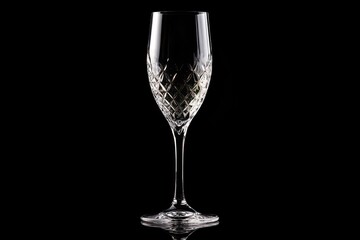 Crystal champagne glass on black background with elegant details