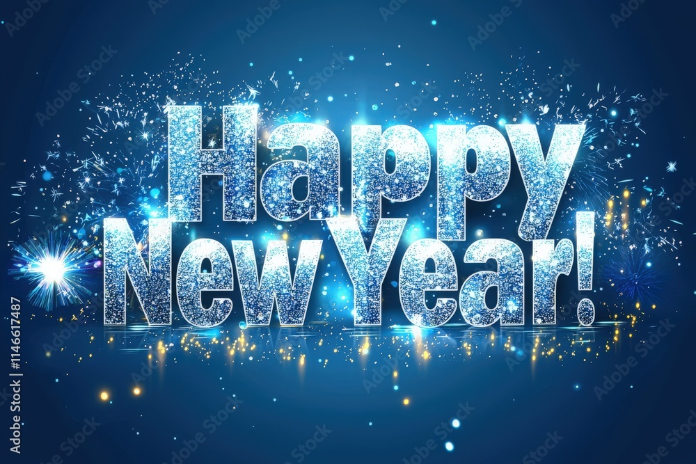 Bright and colorful fireworks burst in the night sky, creating a festive atmosphere to welcome the New Year. The scene is filled with joy and excitement as people celebrate.