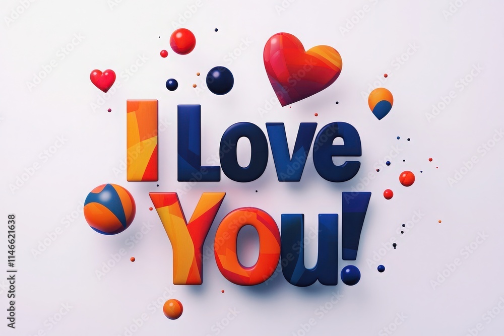 A bold display features the text I Love You in large, colorful letters with various shapes and hearts surrounding it, creating a joyful and affectionate atmosphere.