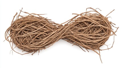 Two intertwined bird nests isolated on white background.