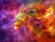 © Philipp - Majestic lion portrait with a fiery mane in vivid colors, blending surreal and mystical elements. Dynamic and expressive wildlife art, embodying power and grace