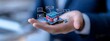 © Антон Сальников - Smart Home: Bringing together innovative technology and home automation systems, a user utilizes virtual icons as a house remote control assistant, with big data harmonizing communication networks.