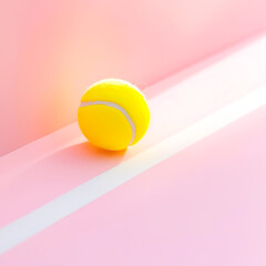 Wall Mural - Yellow tennis ball rests on minimalist pink background, combining sports energy with modern aesthetics. Concept of active lifestyle, fitness, health and tennis competitions. Square format