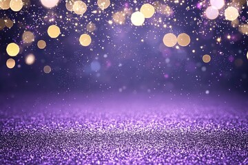 Wall Mural - Glittering Gold and Purple Bokeh Background with Confetti