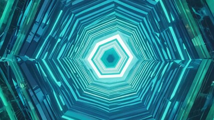 Poster - Exploration of a neon-lit architectural structure with a mesmerizing hexagonal design