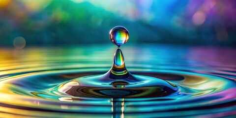 Poster - A water droplet creates a mesmerizing rainbow pattern as it interacts with the surface of the water, capturing the essence of light and liquid.