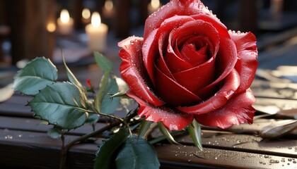 Canvas Print - red rose on a wooden background