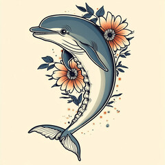 Wall Mural - Tribal Dolphin tattoo flash illustration