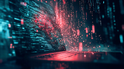 Abstract representation of coding and software development featuring lines of code on a computer screen. A sleek technology-themed background highlights programming, innovation, and digital progress