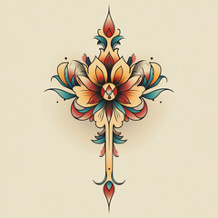 Wall Mural - Tribal Cross tattoo flash illustration