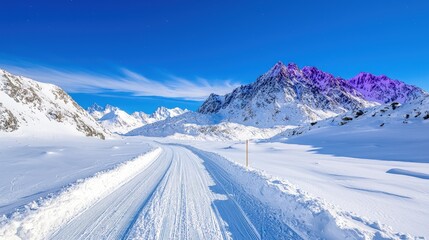 Canvas Print - Snowy mountain road, winter landscape.