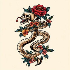 Wall Mural - Snake tattoo flash illustration