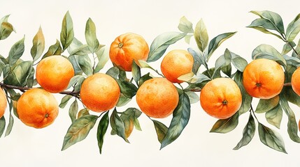 Ripe tangerines or oranges on a branch in the garden ready to harvest after the rain