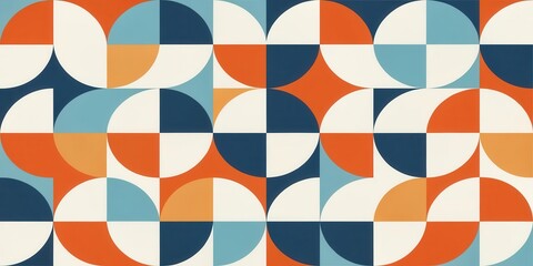 Leinwandbilder - Abstract Geometric Pattern With Circles, Squares, and Semi-Circles in Blue, Orange, and Red
