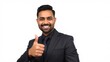 © Chalermrach - A successful handsome confident businessman in a black suit showing thumb up sign with a smile, looking at camera, arabian