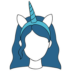  Blue Unicorn Headband on Faceless Girl Vector Illustration Fantasy Theme