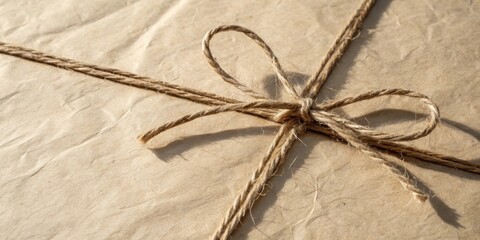 Poster - A Close-Up View of a Package Wrapped in Brown Paper and Secured with a Knotted Twine Bow