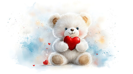 Wall Mural - Cute plush teddy bear holding heart whimsical art colorful background adorable imagery heartwarming concept