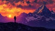 © Philipp - Silhouette of a hiker against a vibrant sunset over snowy mountain peaks, capturing adventure, tranquility, and the majestic beauty of nature.