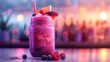 © kampret 99 - Vibrant Berry Smoothie in Mason Jar at Sunset Bar