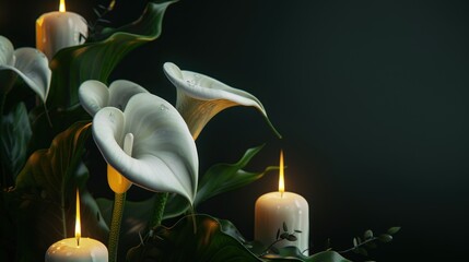 Wall Mural - serene remembrance: calla lilies and candles in somber elegance