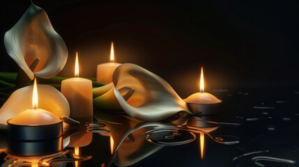 Wall Mural - serene candles and calla lilies reflection