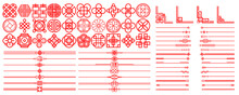 Pattern Chinese. Frame ornament, line Korean. Icon element decor Japanese style, knot Asian border. Shape geometric design. Isolated decorative under lines and circles. Vector oriental outline graphic