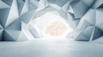 Poster - Abstract polygonal cave interior with light at the end.